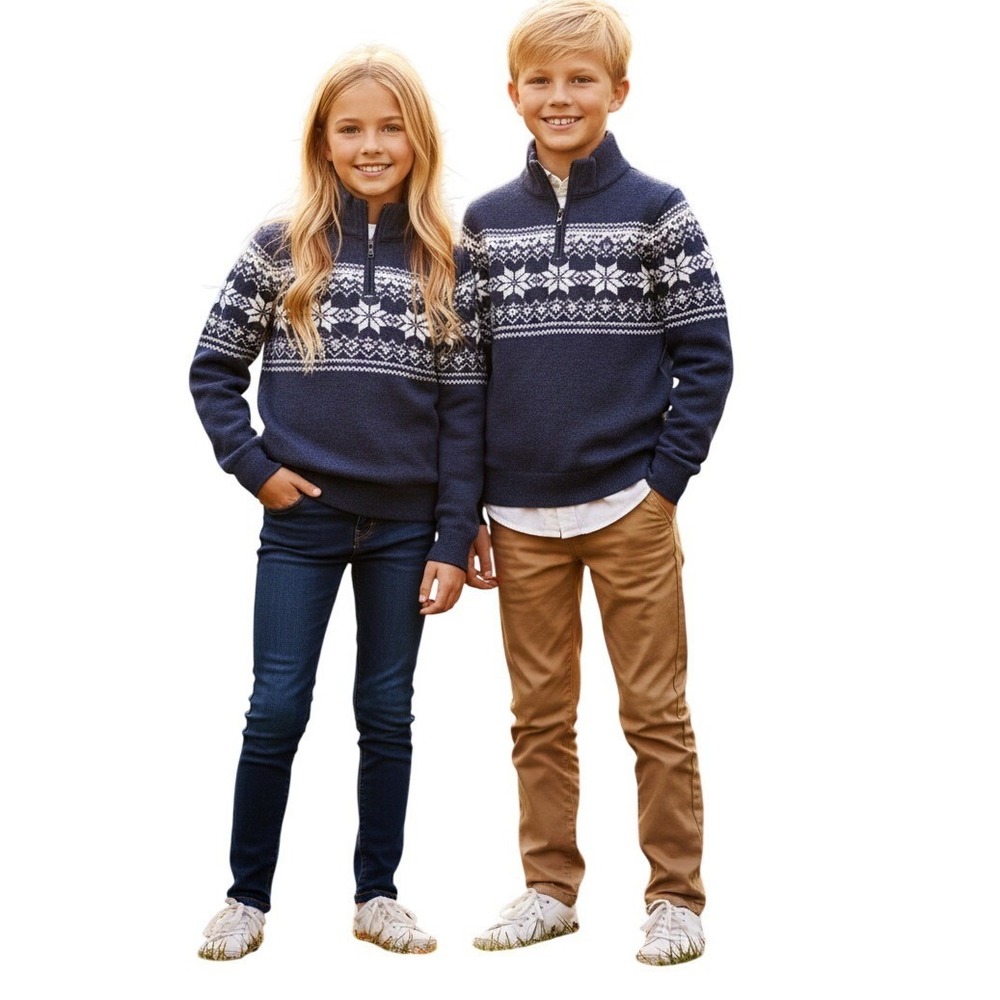 Polo Ralph Lauren Kids Navy Blue‎ Fair Isle Snowflake Quarter Zip Sweater Size 5
